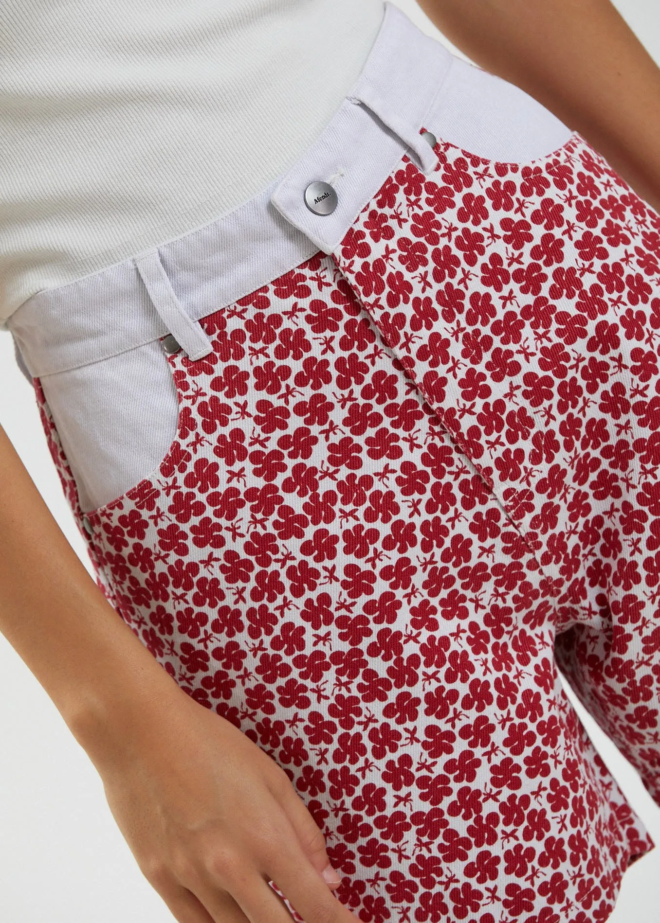 AFENDS Womens Shelby - Hemp Canvas Floral High Waisted Shorts - Red