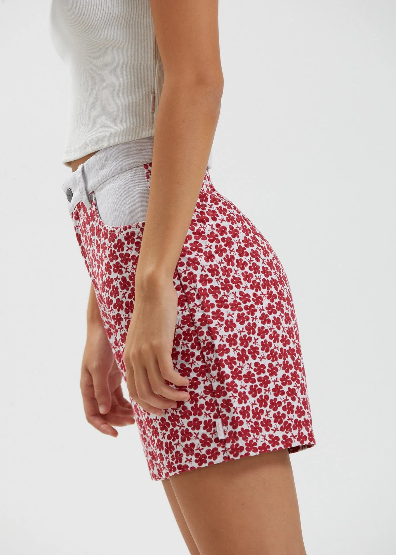 AFENDS Womens Shelby - Hemp Canvas Floral High Waisted Shorts - Red