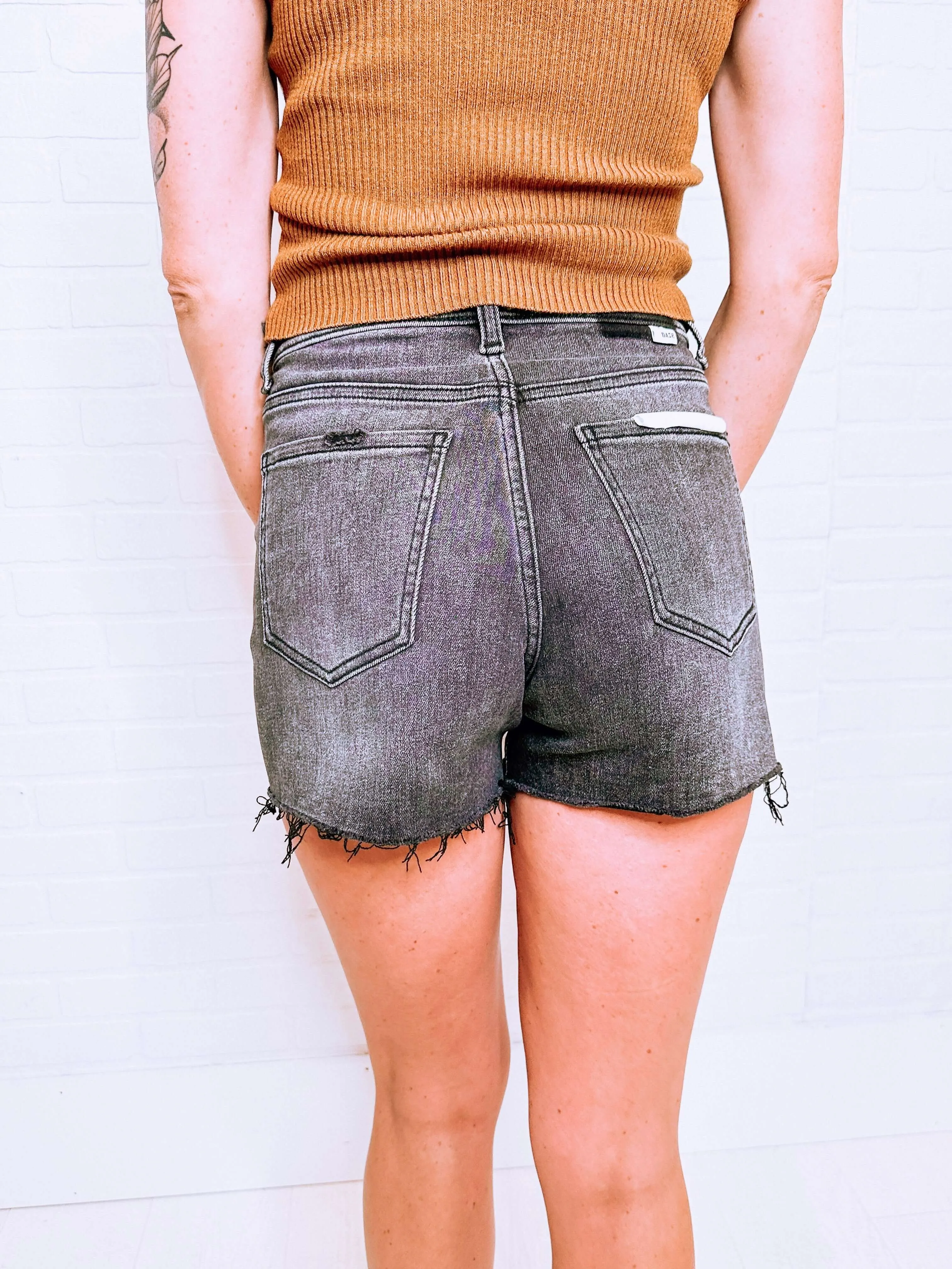 Bottom Line High Rise Vintage Denim Short-- Ashes