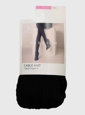 Buy Black Cable Knit Tights - M | Tights | Tu