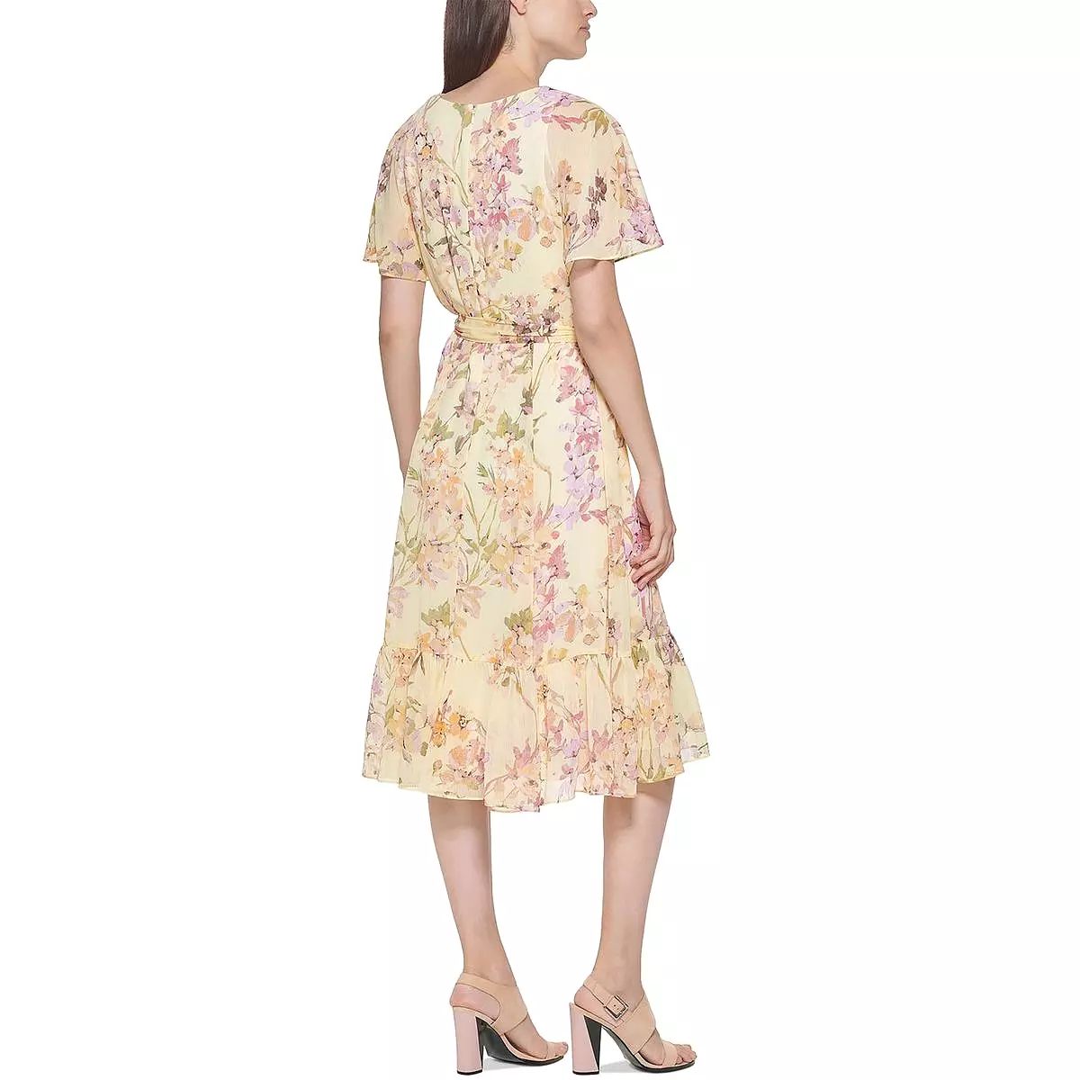 Calvin Klein Womens Floral Print Mid Calf Midi Dress