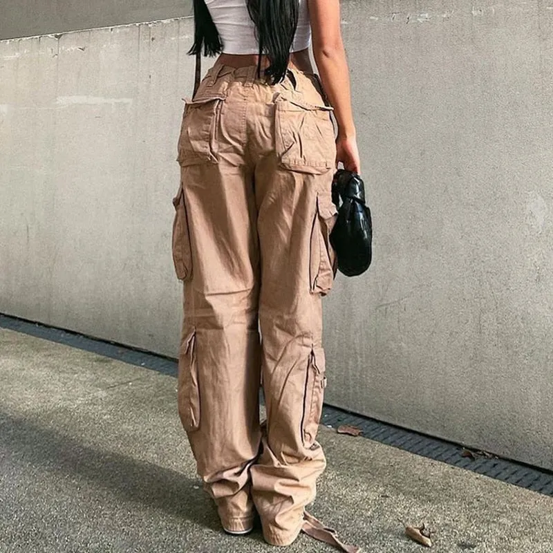 Casual Streetwear Vintage Style Multi Pockets Baggy Cargo Pants for Women