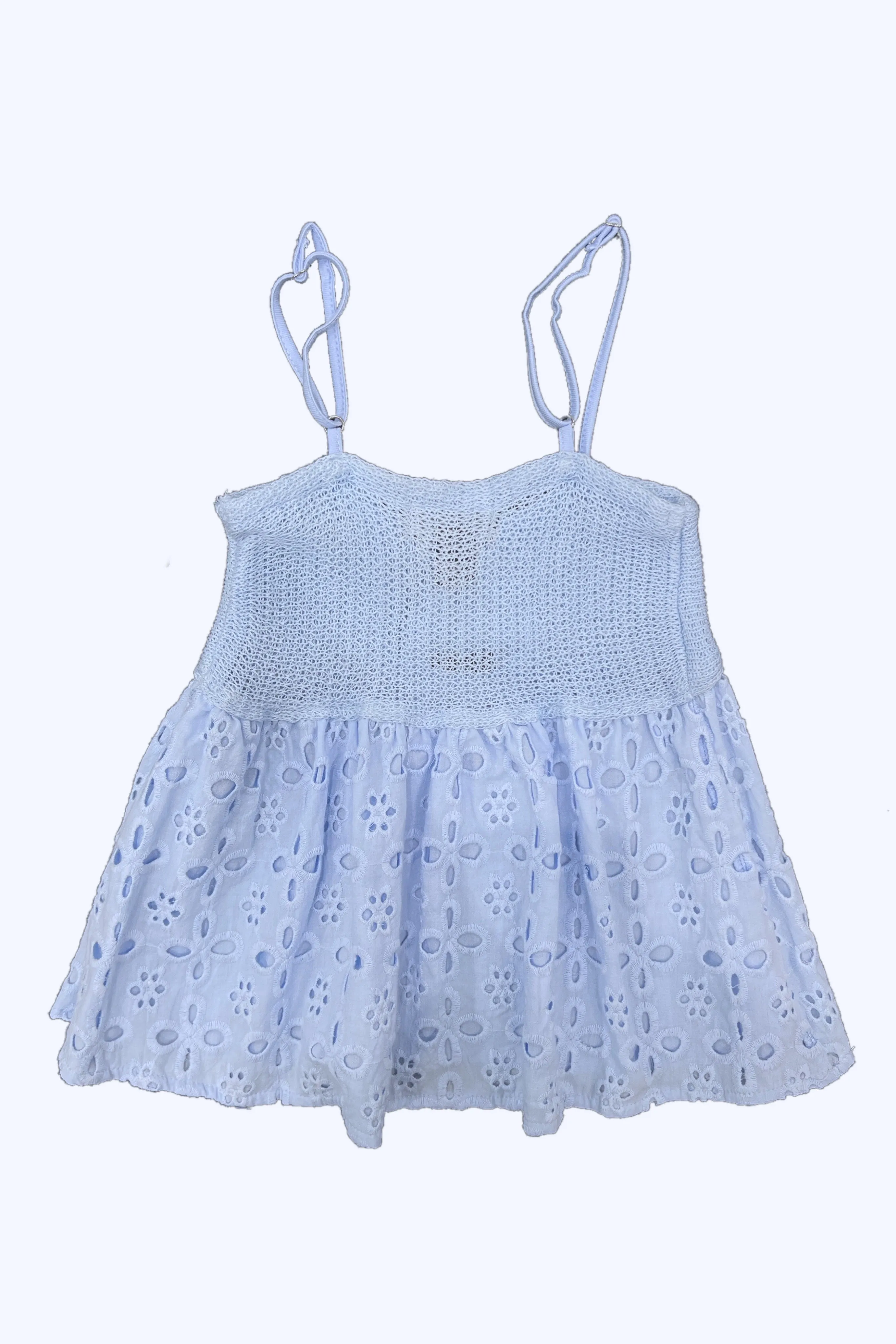 Eyelet Knit Combo Babydoll Tank Top