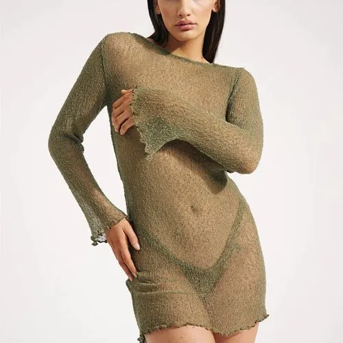 Fashion Sexy Beach Dress Women's   Perspective Backless Sheath Short Knitted Dress Women