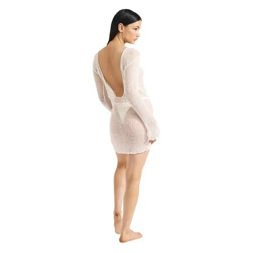 Fashion Sexy Beach Dress Women's   Perspective Backless Sheath Short Knitted Dress Women