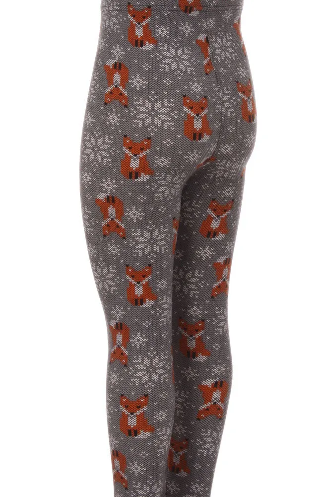 Girl's Fox & Fair Isle Pattern Printed Leggings