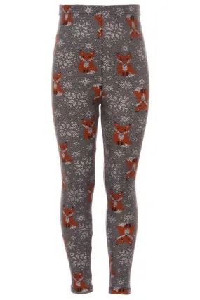 Girl's Fox & Fair Isle Pattern Printed Leggings