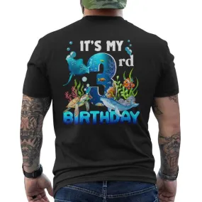 It's My 3Rd Birthday Party Ocean 3 Years Old Sea Fish B-Day Men's T-shirt Back Print