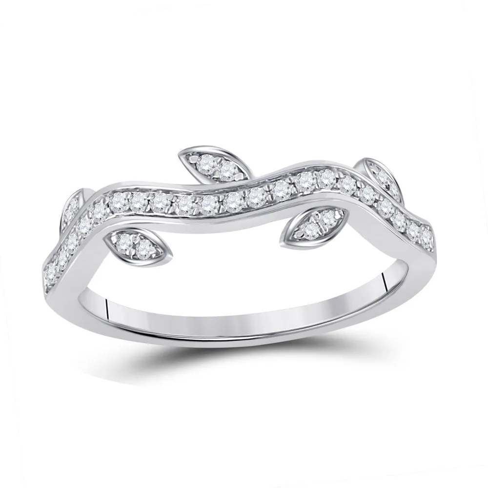 Keene Jewelers 10kt White Gold Womens Round Diamond Vine Floral Stackable Band Ring 1/6 Cttw