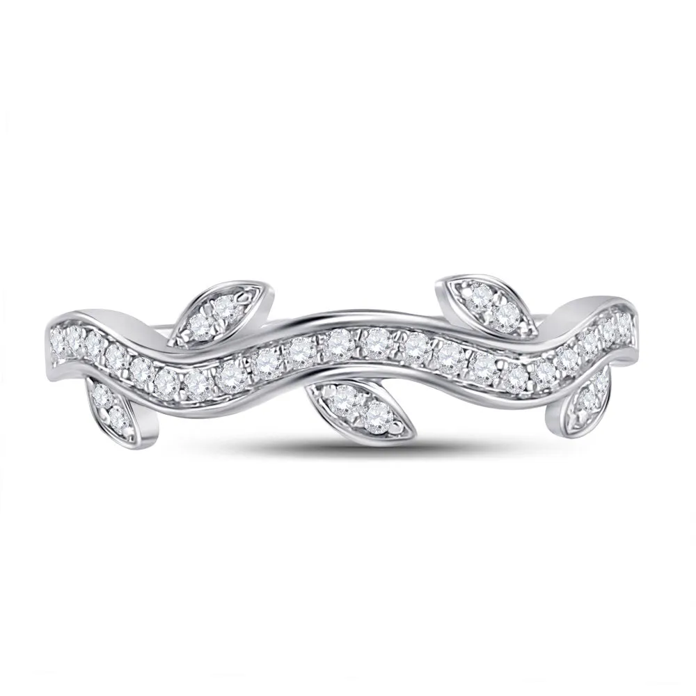 Keene Jewelers 10kt White Gold Womens Round Diamond Vine Floral Stackable Band Ring 1/6 Cttw