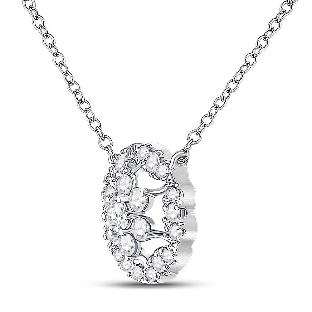 Keene Jewelers 14kt White Gold Womens Round Diamond Floral Cluster Necklace 1/3 Cttw