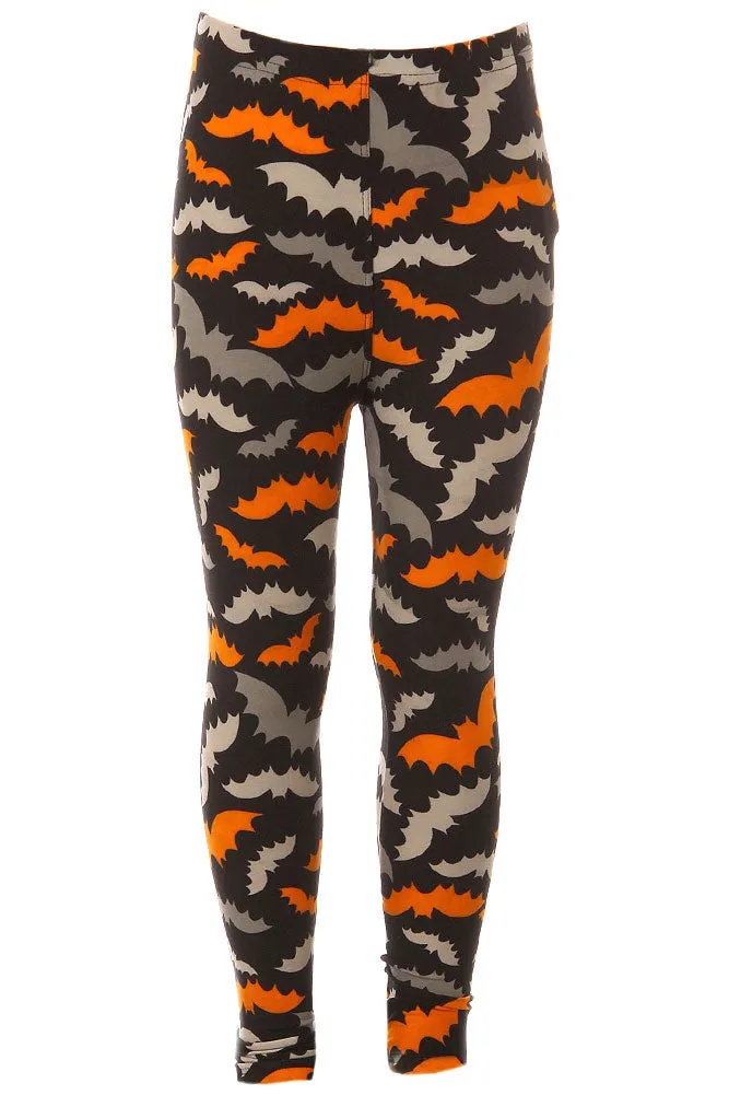 Kid's Halloween Colorful Bat Pattern Printed Leggings