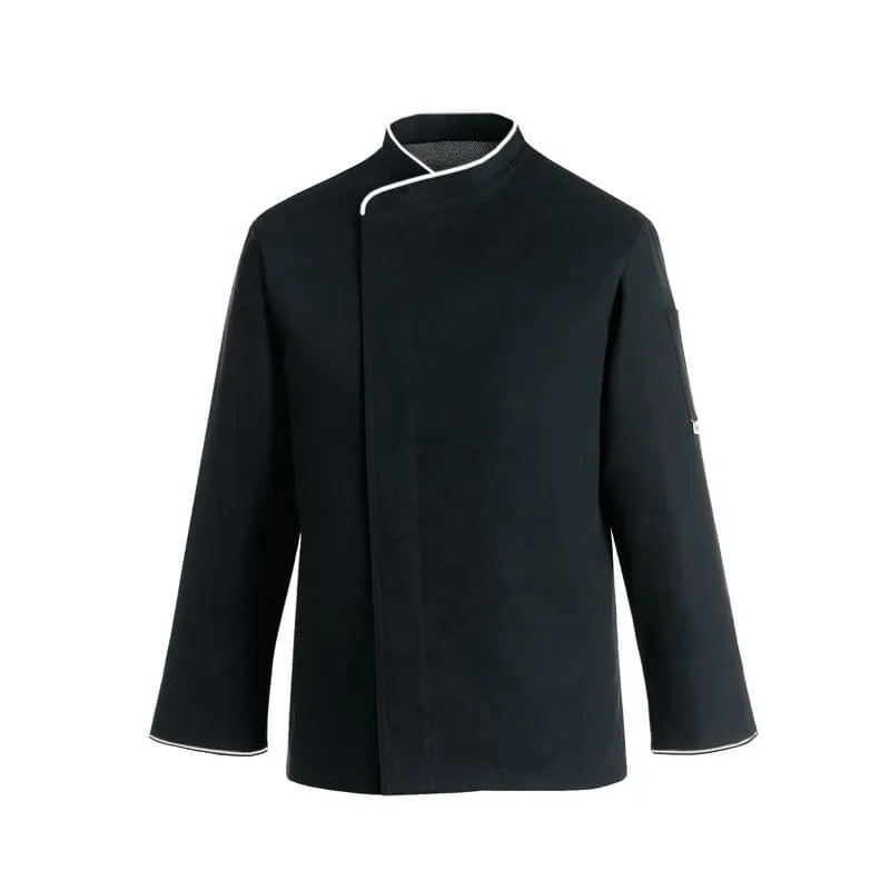 Large size black kitchen jacket with white Piping - Short Sleeve or Long Sleeve - MANELLI