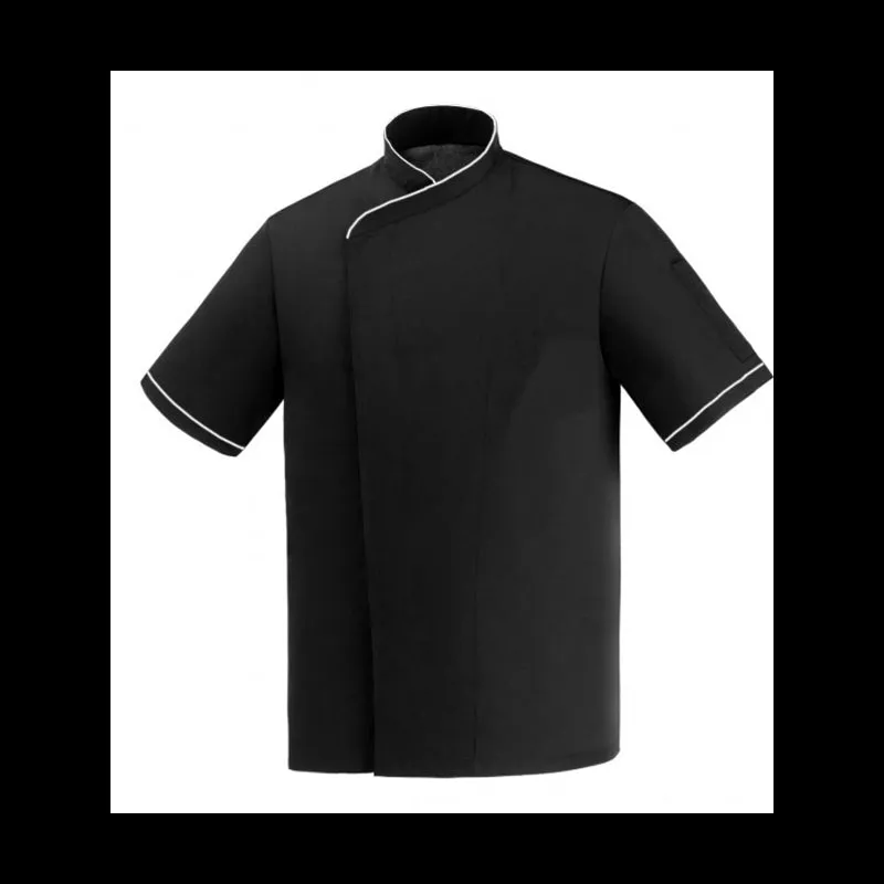 Large size black kitchen jacket with white Piping - Short Sleeve or Long Sleeve - MANELLI