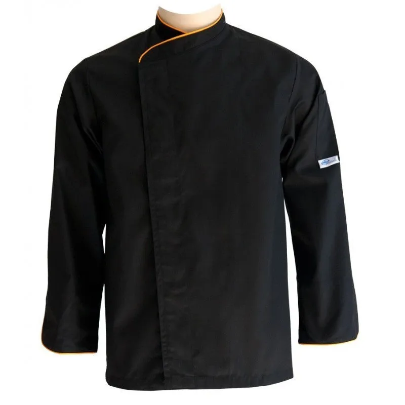 Large size black kitchen jacket with white Piping - Short Sleeve or Long Sleeve - MANELLI