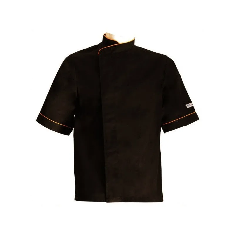 Large size black kitchen jacket with white Piping - Short Sleeve or Long Sleeve - MANELLI