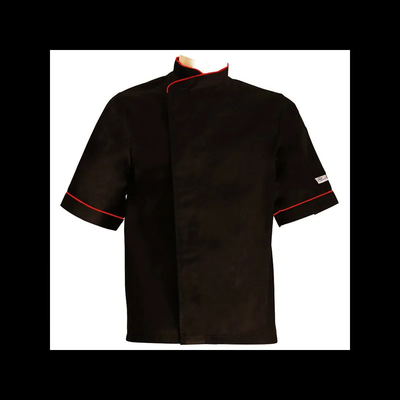 Large size black kitchen jacket with white Piping - Short Sleeve or Long Sleeve - MANELLI