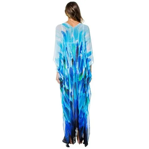 Leaf Printed Chiffon Oversized Loose Dress Maxi Dress Nhxw129569