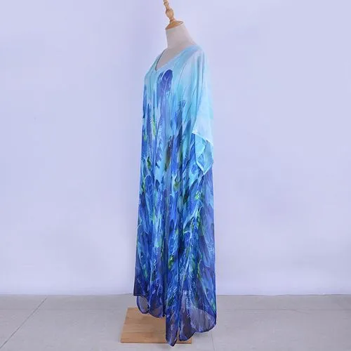 Leaf Printed Chiffon Oversized Loose Dress Maxi Dress Nhxw129569