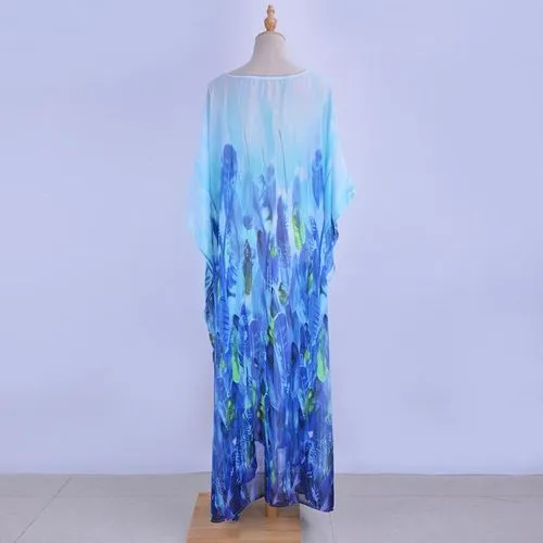 Leaf Printed Chiffon Oversized Loose Dress Maxi Dress Nhxw129569