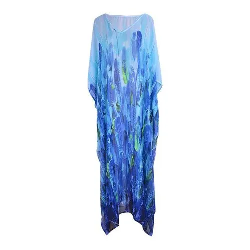 Leaf Printed Chiffon Oversized Loose Dress Maxi Dress Nhxw129569