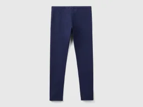 Leggings in stretch cotton with logo - Dark Blue | Benetton