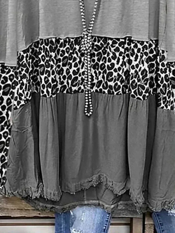 Leopard Color Block Plus Size Blouse for Women