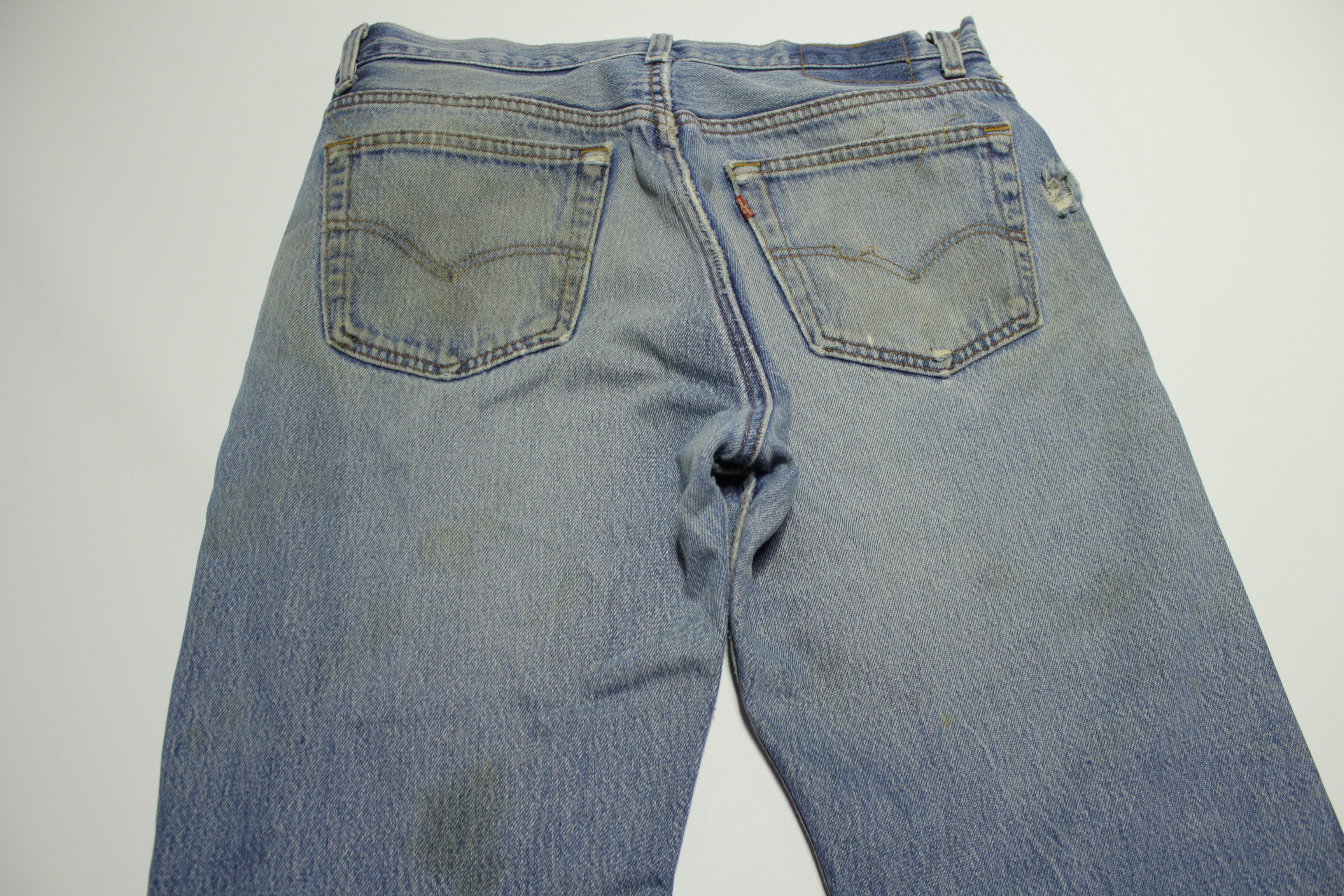 Levis 501 Distressed Button Fly Vintage 80's Denim Grunge Punk Red Tab Blue Jeans