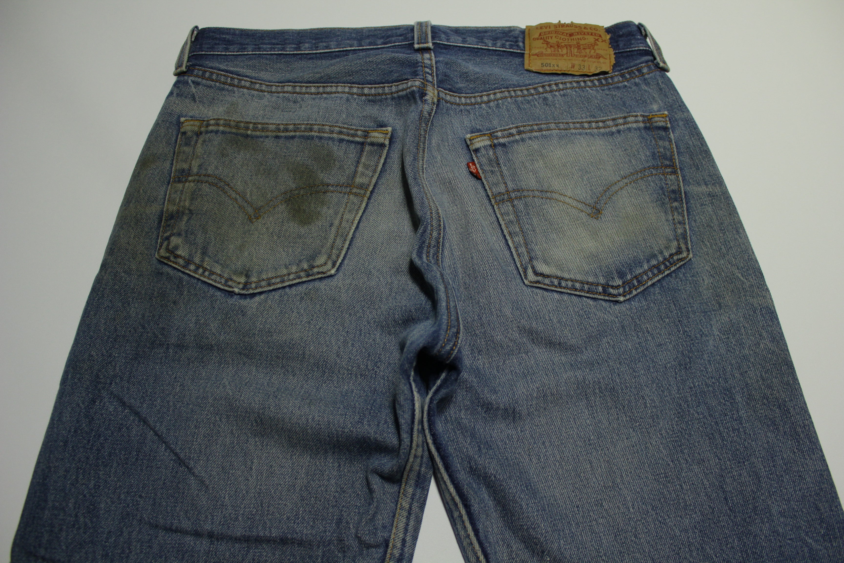 Levis 501 Distressed Button Fly Vintage 90's Denim Grunge Punk Red Tab Blue Jeans