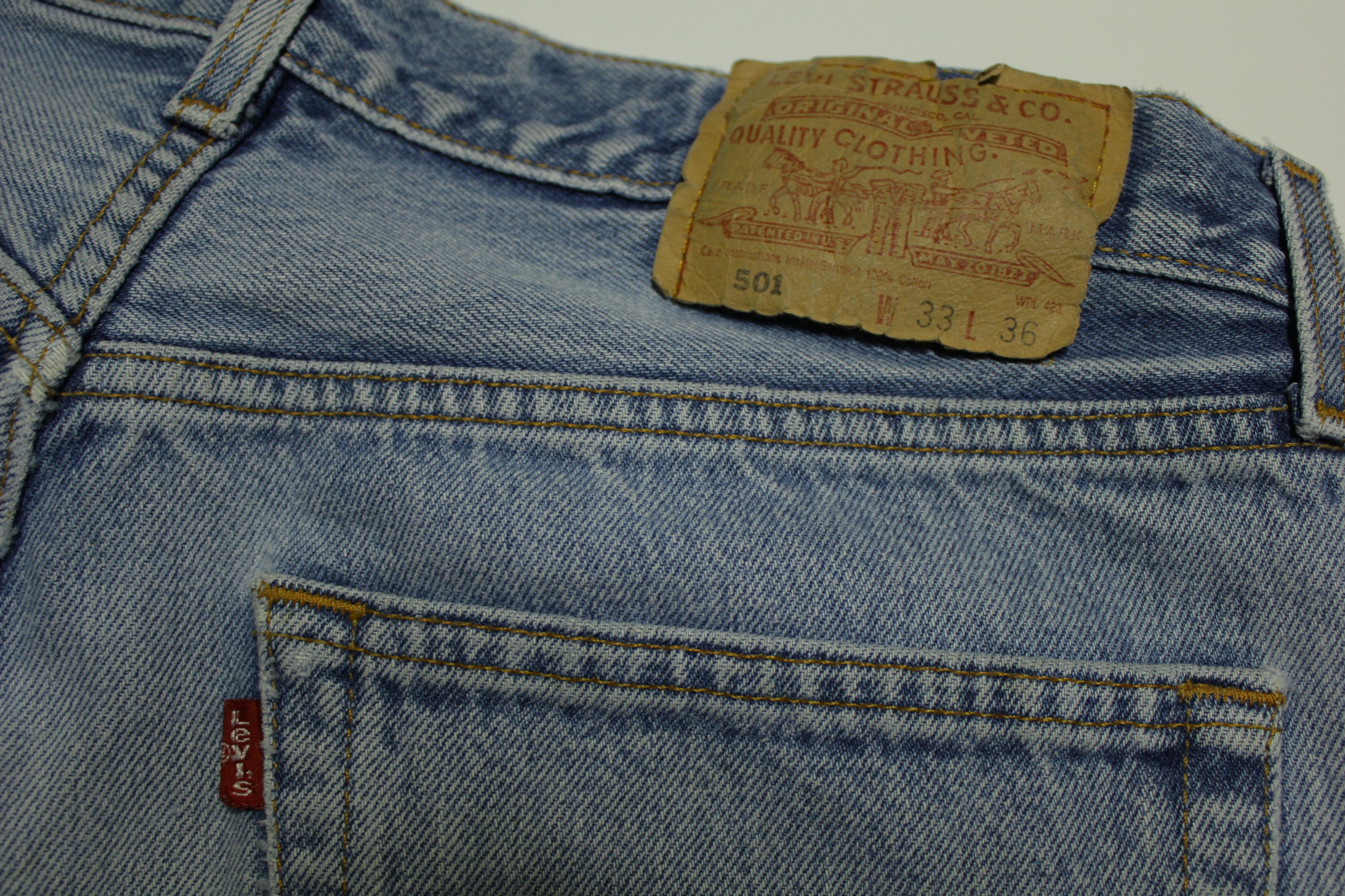 Levis 501 Heavily Distressed Button Fly Vintage 90's Denim Grunge Punk Red Tab Blue Jeans