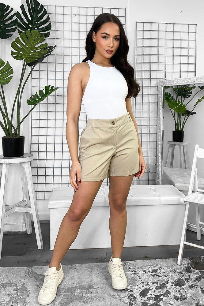 Linen Blend High Waist Mid Length Smart Shorts