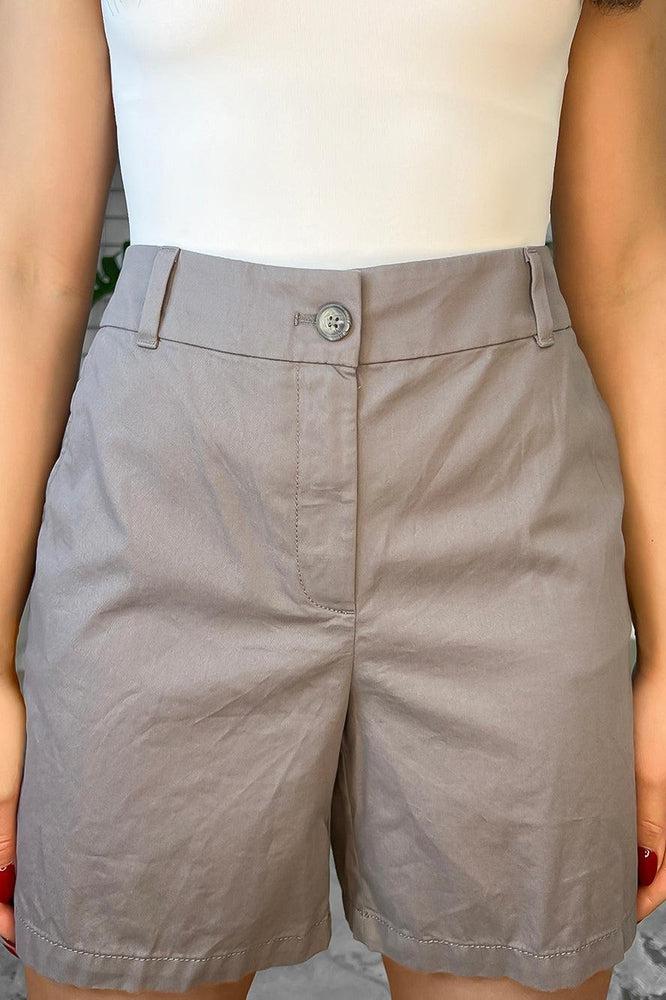 Linen Blend High Waist Mid Length Smart Shorts