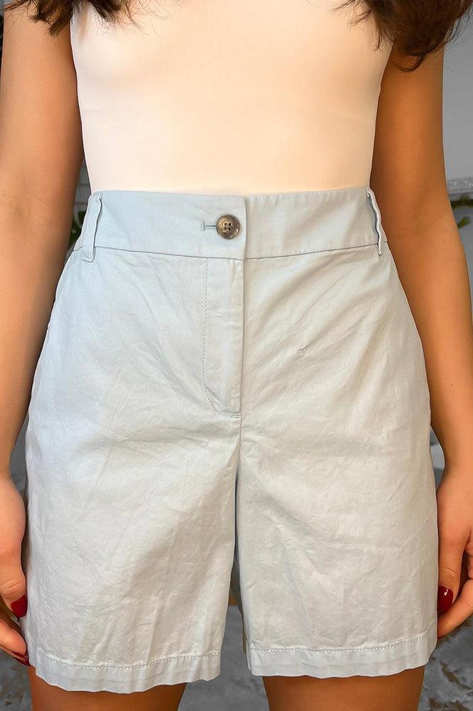 Linen Blend High Waist Mid Length Smart Shorts