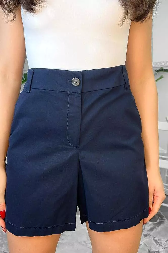 Linen Blend High Waist Mid Length Smart Shorts