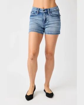 Mid-Rise Heavy Contrast Faux Flap Pocket Shorts