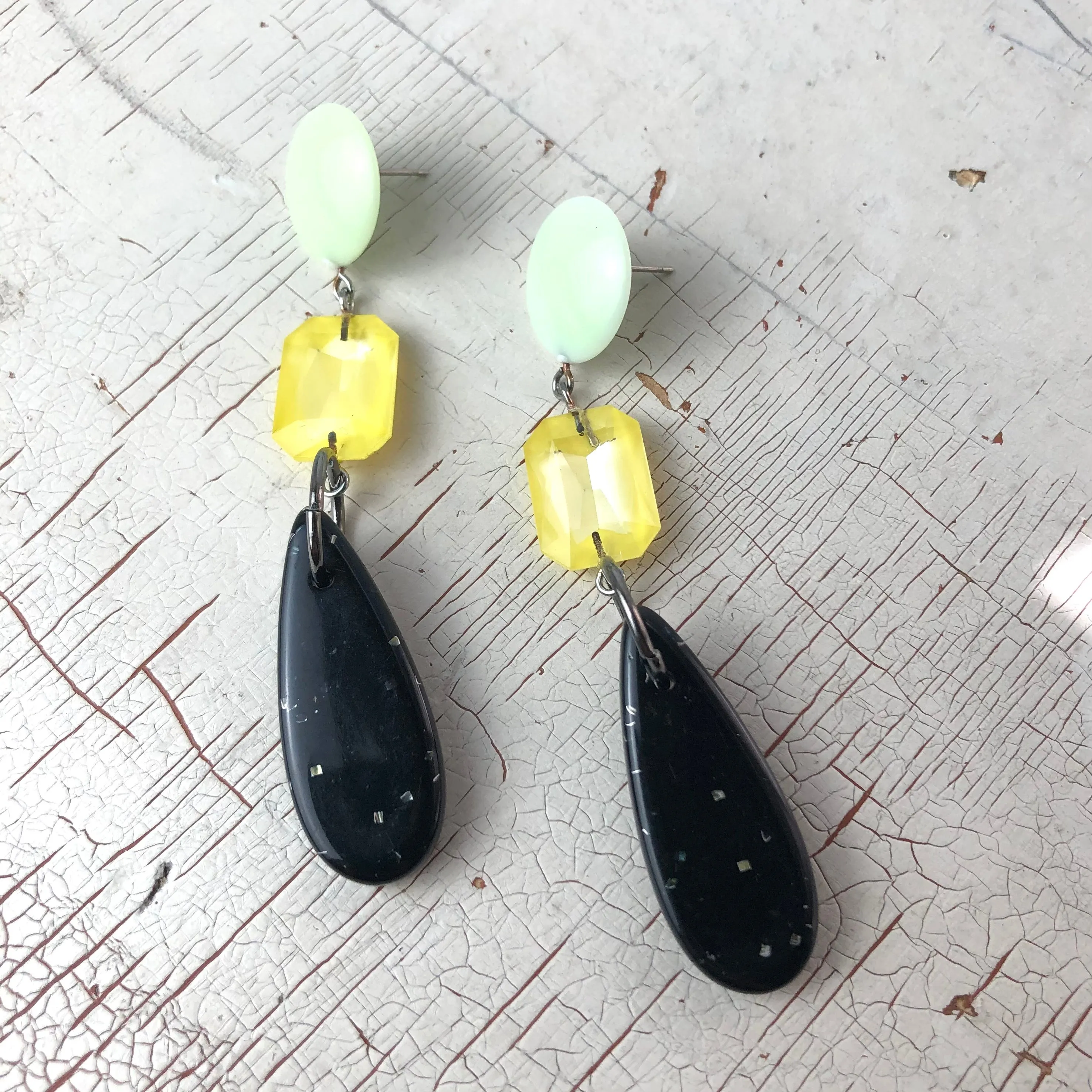 Mint & Black Space Retro Statement Earrings