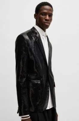 Modern-fit jacket in sequinned stretch fabric