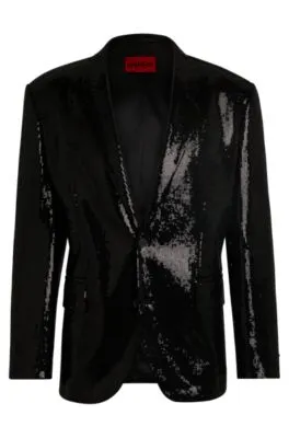 Modern-fit jacket in sequinned stretch fabric