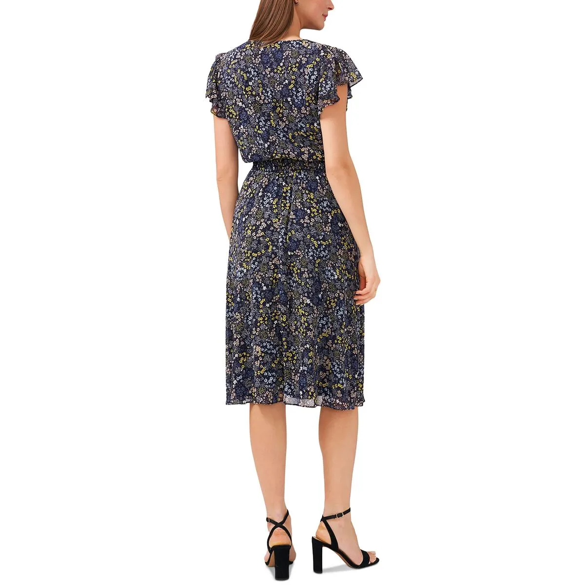 MSK Womens Petites Chiffon Floral Midi Dress