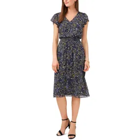 MSK Womens Petites Chiffon Floral Midi Dress