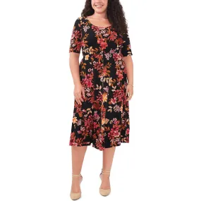 MSK Womens Plus Floral Print Tea Midi Dress