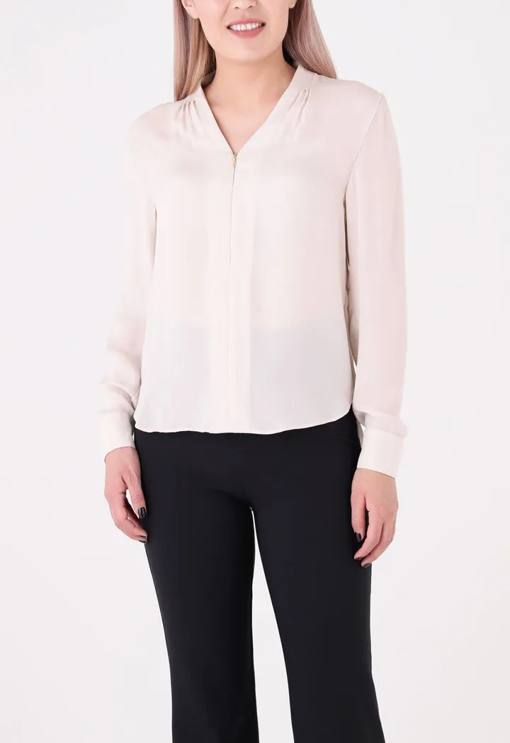 Off White V-Neck Viscose Blouse