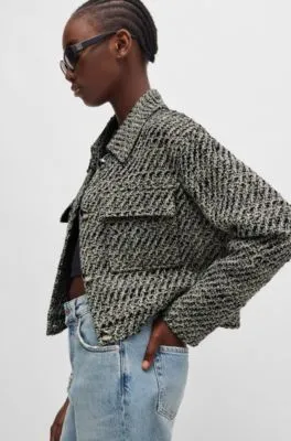 Oversize-fit jacket in patterned bouclé with cropped length