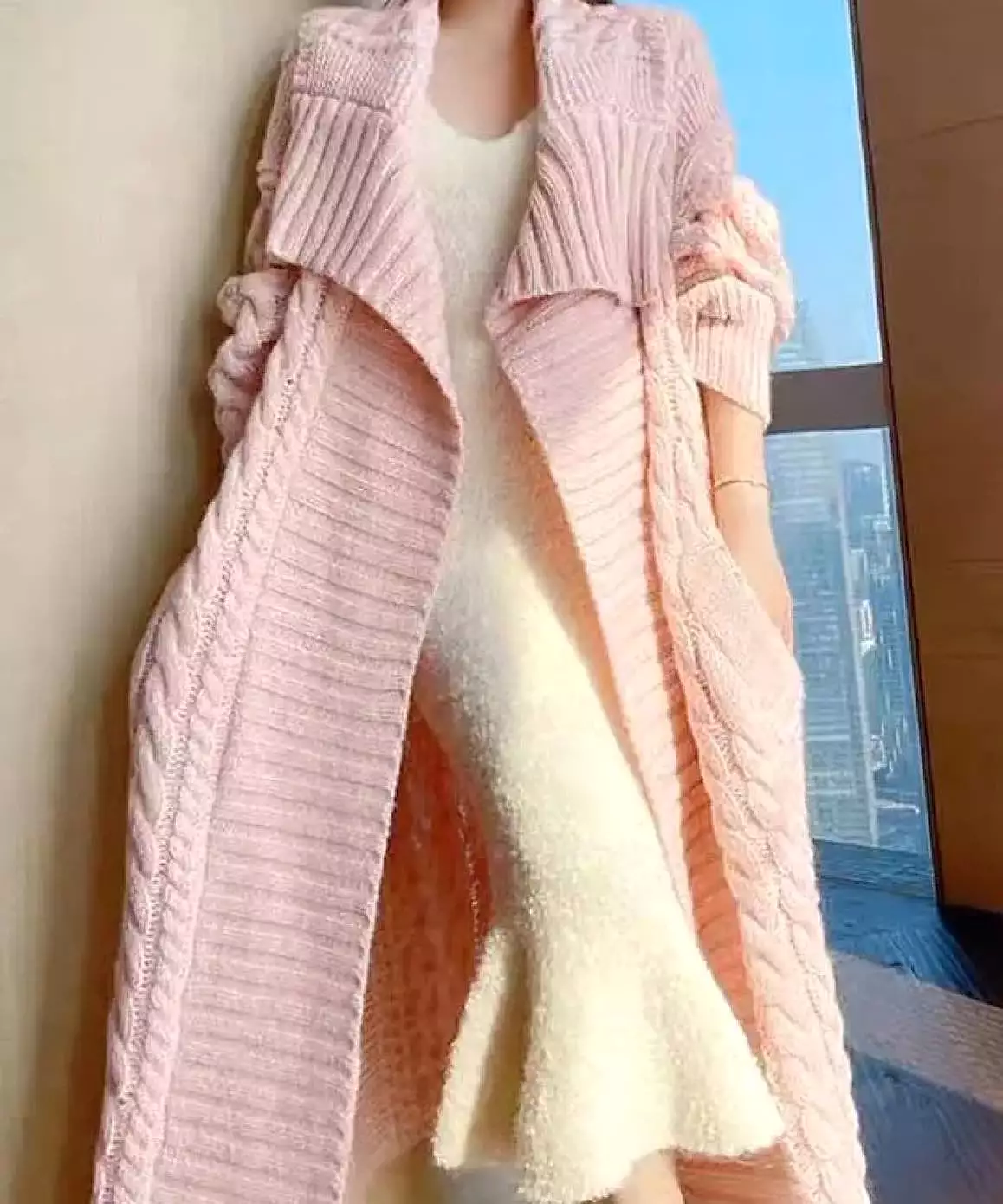 Oversized Mid Length Knitted Cardigan