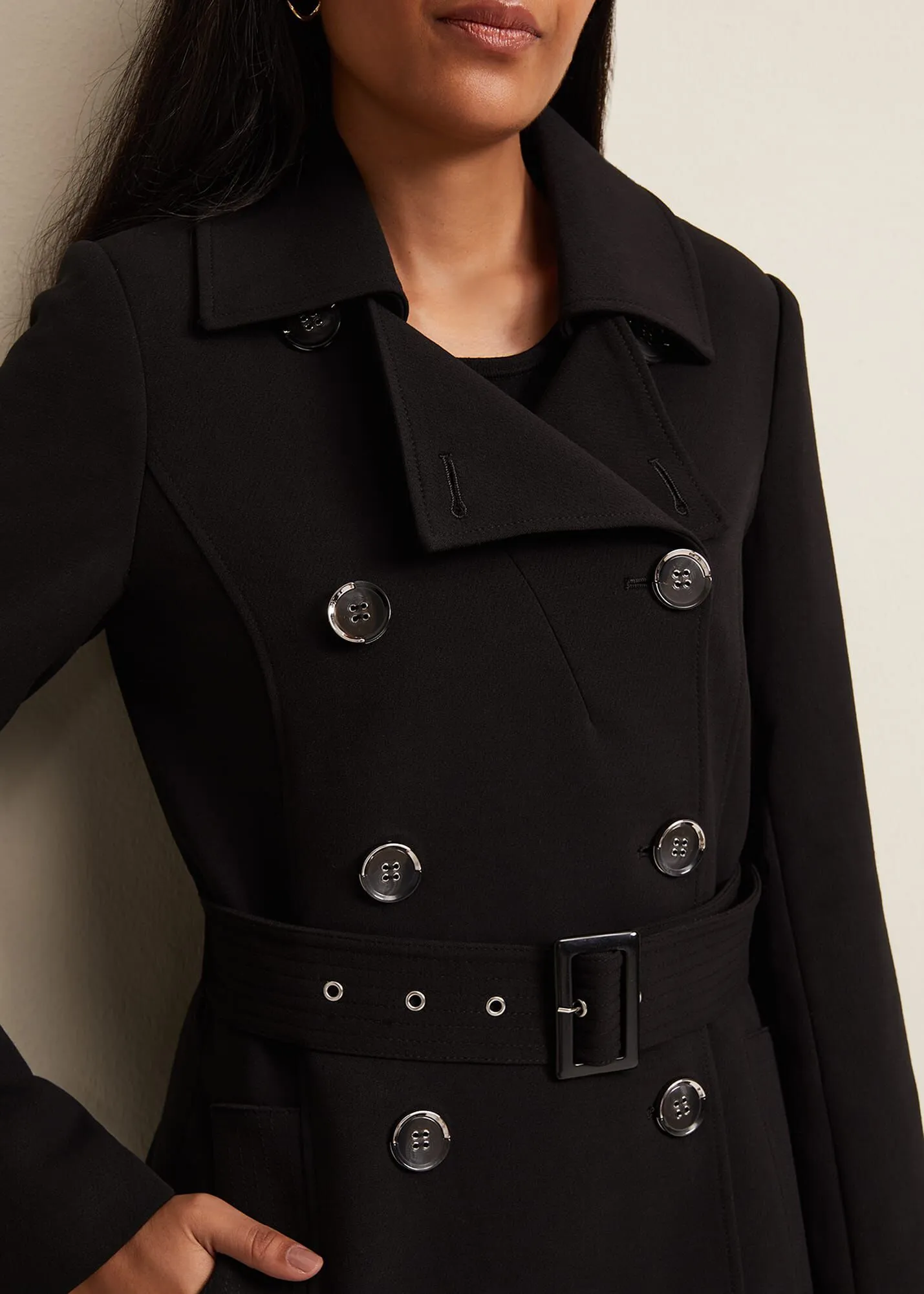 Petite Layana Black Smart Trench Coat