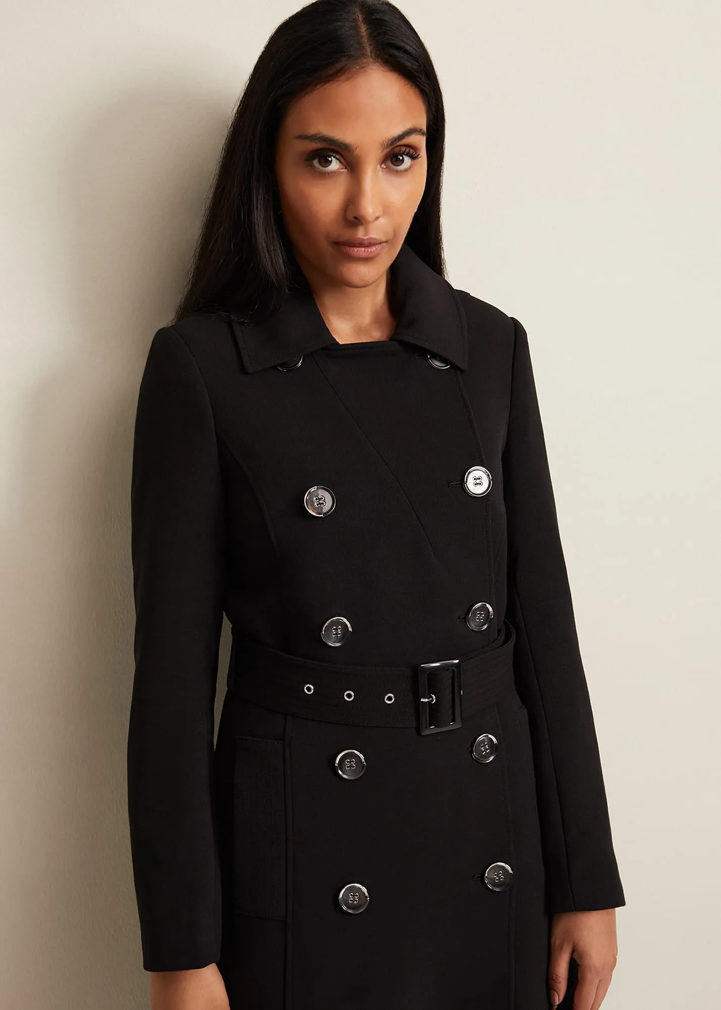 Petite Layana Black Smart Trench Coat