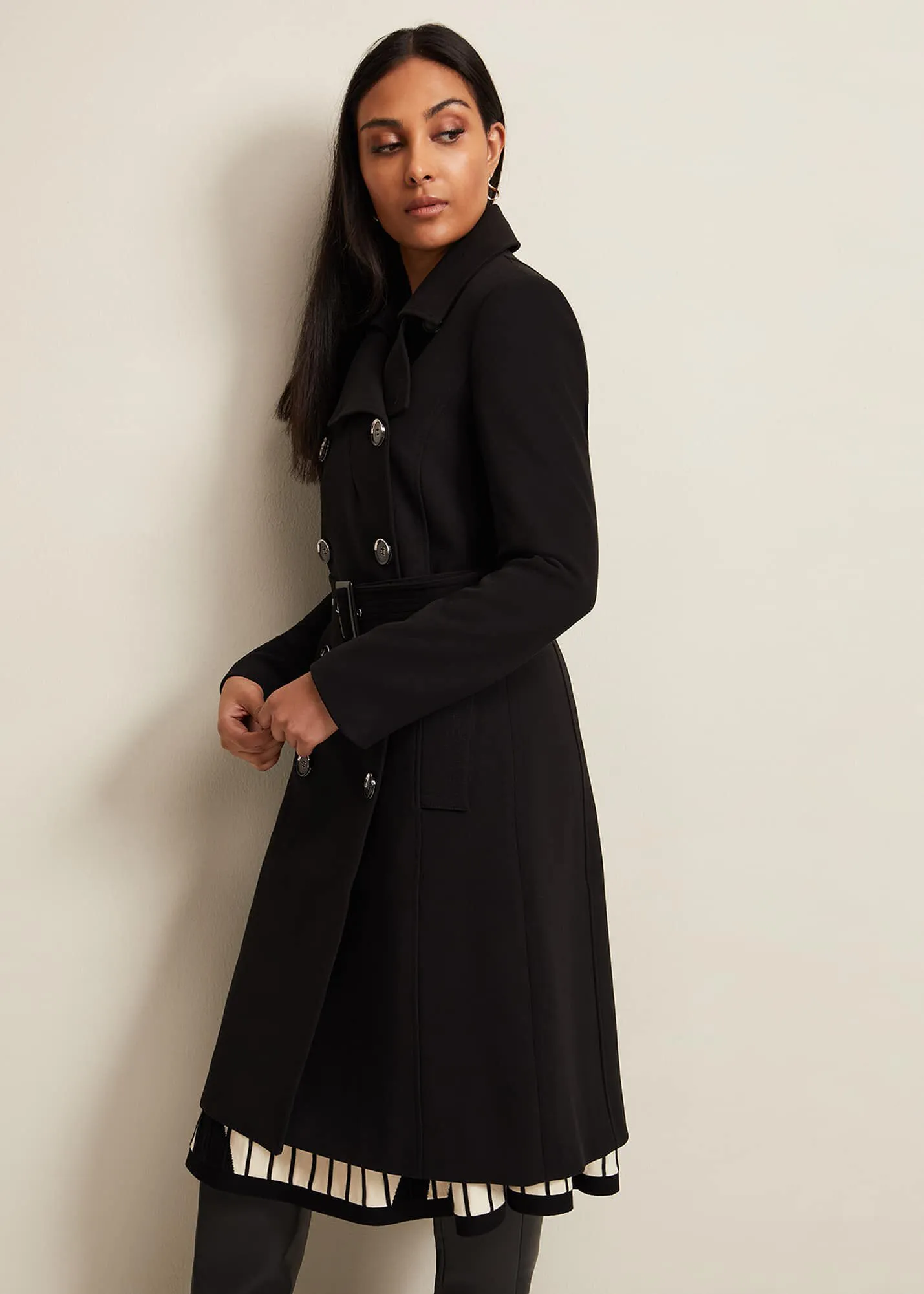 Petite Layana Black Smart Trench Coat