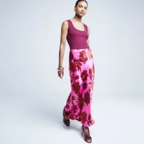 River Island Womens Pink Satin Floral Maxi Skirt