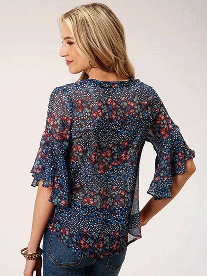 Roper 03-051-0590-3011 Womens Ditzy Floral Print Blouse Blue