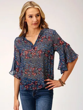 Roper 03-051-0590-3011 Womens Ditzy Floral Print Blouse Blue